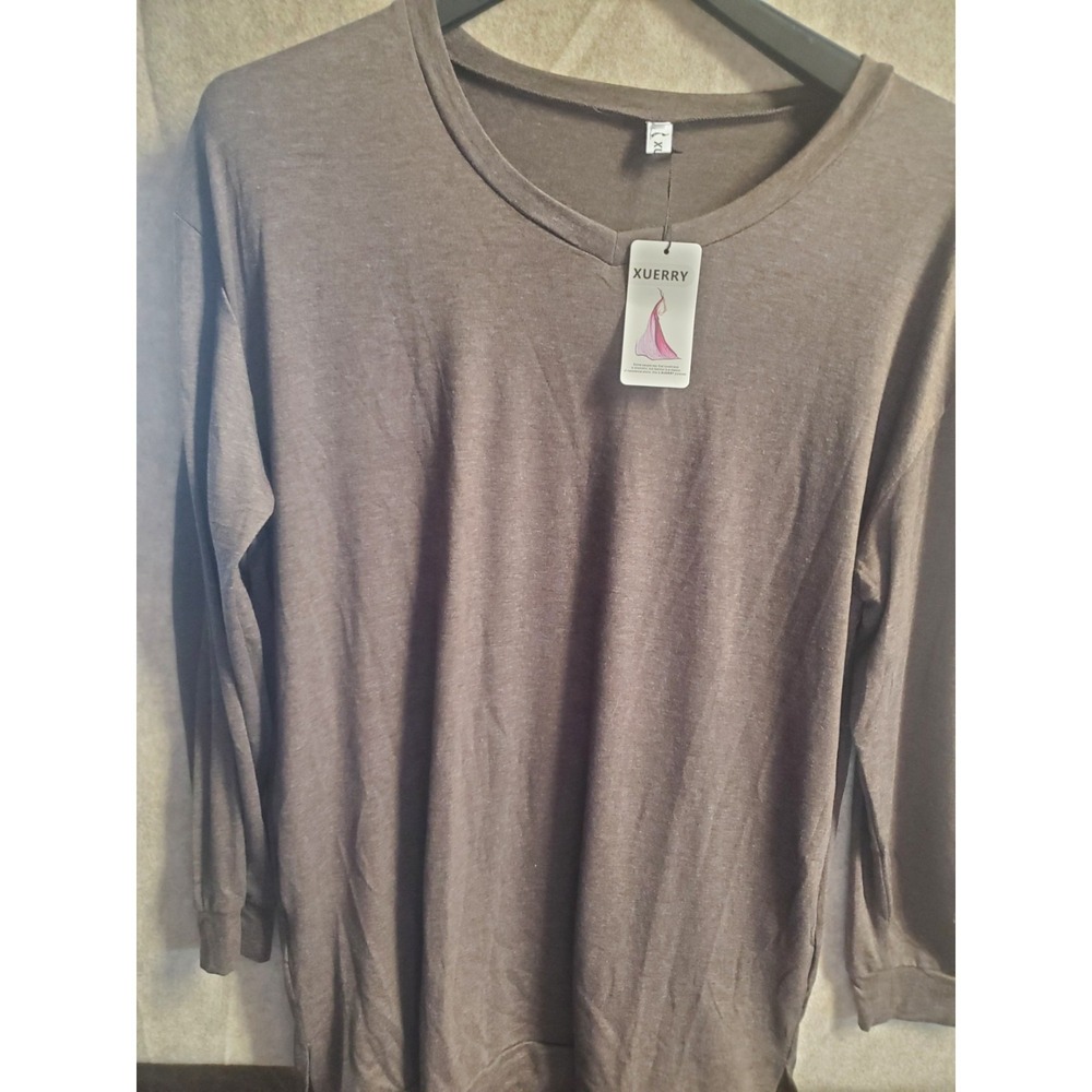 Women's XL Brown Long Sleeve Tunic Top Soft Knit Casual Loose Fit Shirt NWT